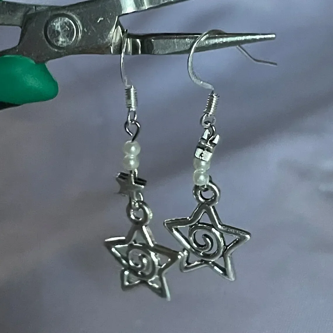 Faux Pearl Whimsy Goth Swirly Star Asymmetrical Earrings Silver Color Pair of Celestial  Witch Celestial Gift Friend Women Boho