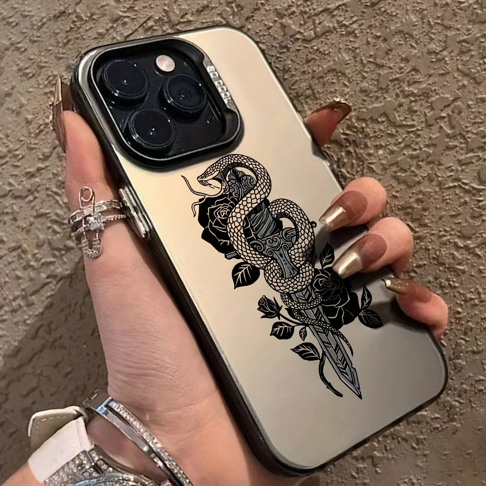 

Black snake sword pattern design phone case for iPhone 16 15 14 13 12 11 Pro/ Max/Plus shock-proof rear cover anti-fingerprint