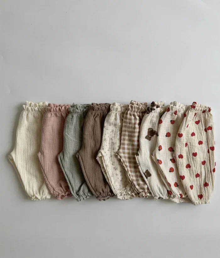 Bio-Baumwoll-Musselin-Hosen für Babys, süße Capri-Hosen mit Muster, weiche, leichte Hosen für Neugeborene und Kleinkinder, für alle Jahreszeiten. – Detail 1