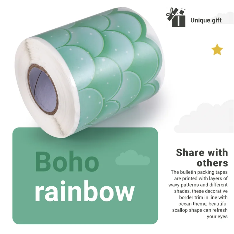 

NEW-20M Ombre Scallops Bulletin Board Borders Rainbow Straight Borders Classroom Or Home School Decoration