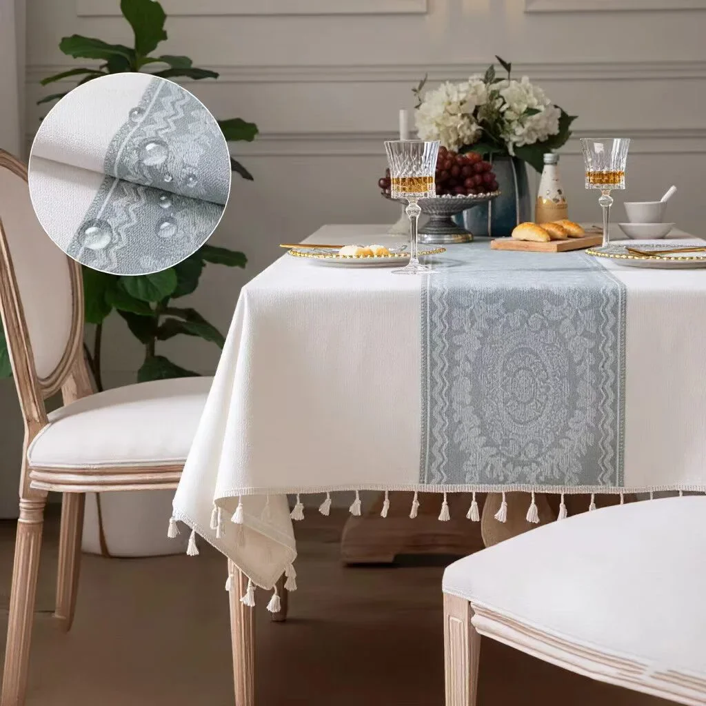 Nordic Style Linen-Like Tablecloth with Tassels - Waterproof & Oil-Proof Rectangular Table Cover for Dining Table, Coffee Table