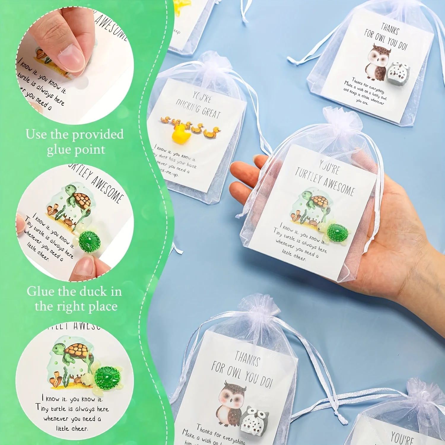ของขวัญขอบคุณพนักงานจำนวนมากสำหรับเพื่อนร่วมงาน ของขวัญขอบคุณพนักงานพร้อมการ์ดข้อความสั้นสัตว์ตลกๆ เต่าเรซิ่นน่ารักนกฮูก