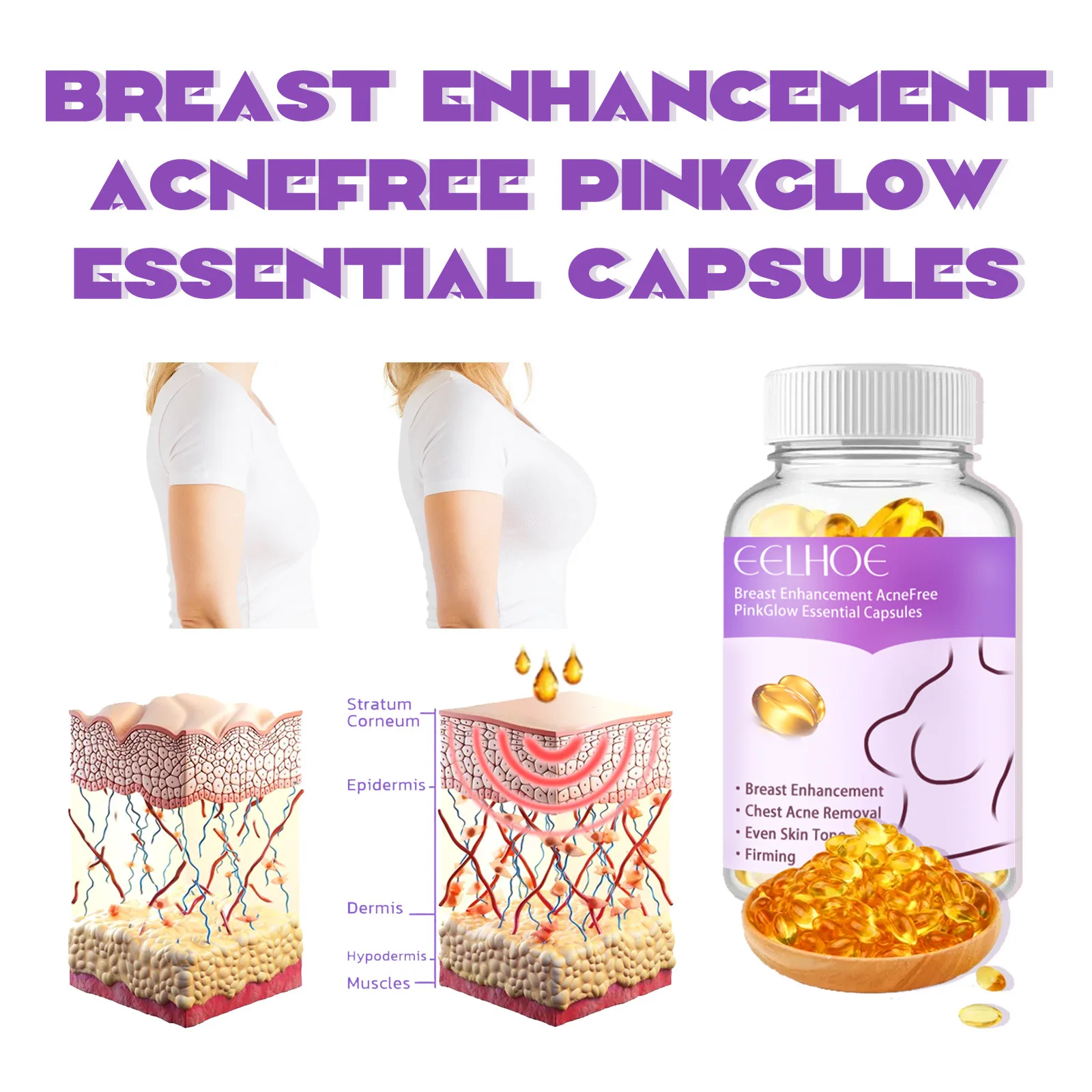 Breast Enlargement Capsules Apply To The Breasts for Plumping Firming Plump Moisturizing Breast Care Capsules Plump Firm EELHOE