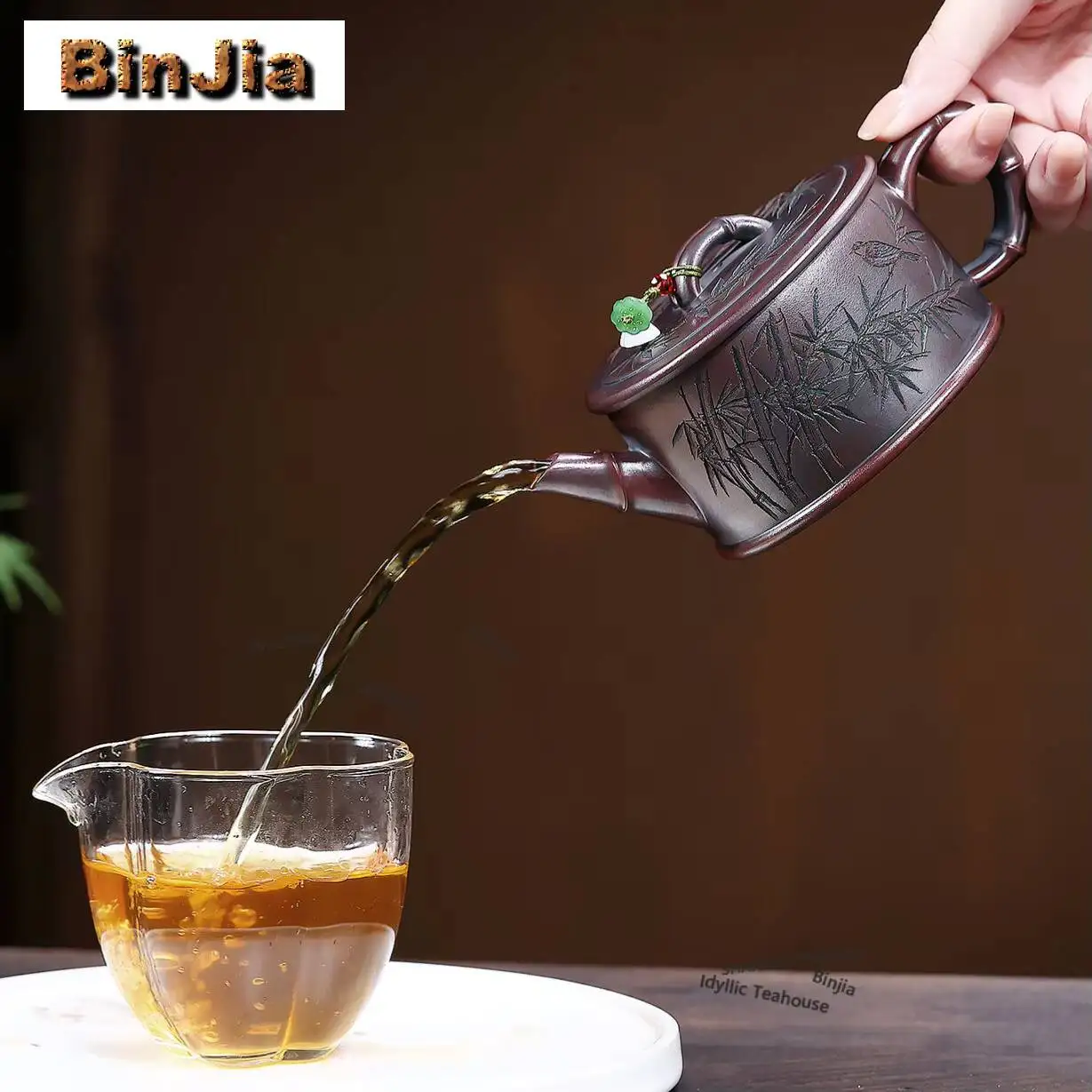 270ml Elegant Yixing Purple Clay Teapots Handmade Bamboo Shadow  Pot Raw Ore Bronze Mud Kettle Zisha Tea Set Tea Ceremony Craft