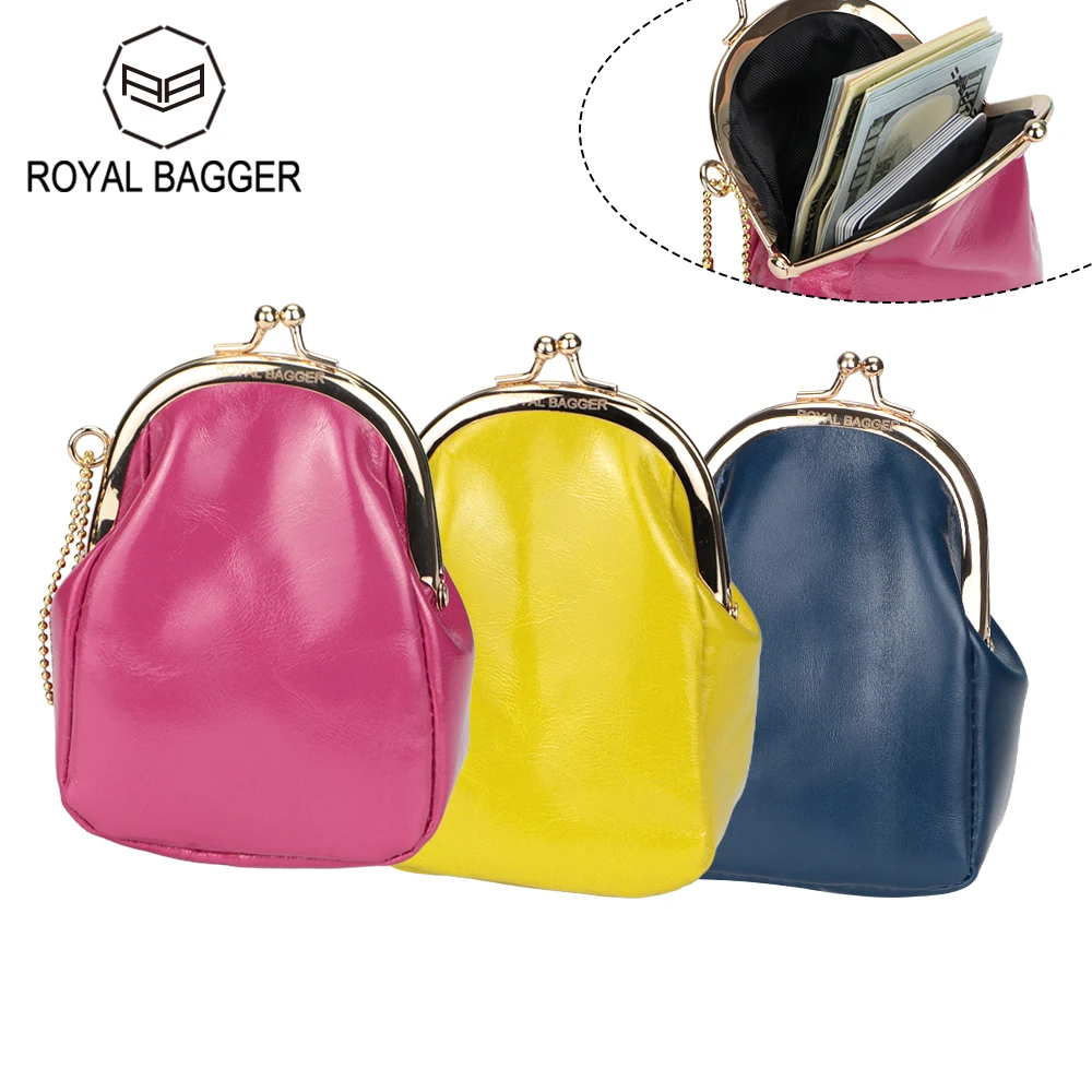 Królewska torebka na monety dla dziewcząt prawdziwa krowa skóra mały uroczy portfel moda prosta torba do przechowywania z buziaka 1573
