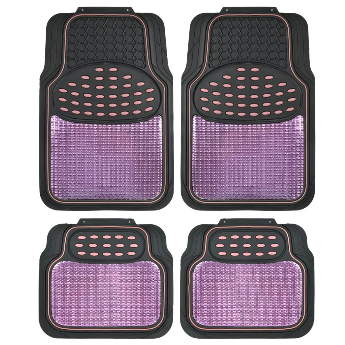 

4PCS Black & Pink Floor Mats SET for Cars - Metallic Top Finish Car Mats for Women & Heavy Duty Pink Car Accessories for Women