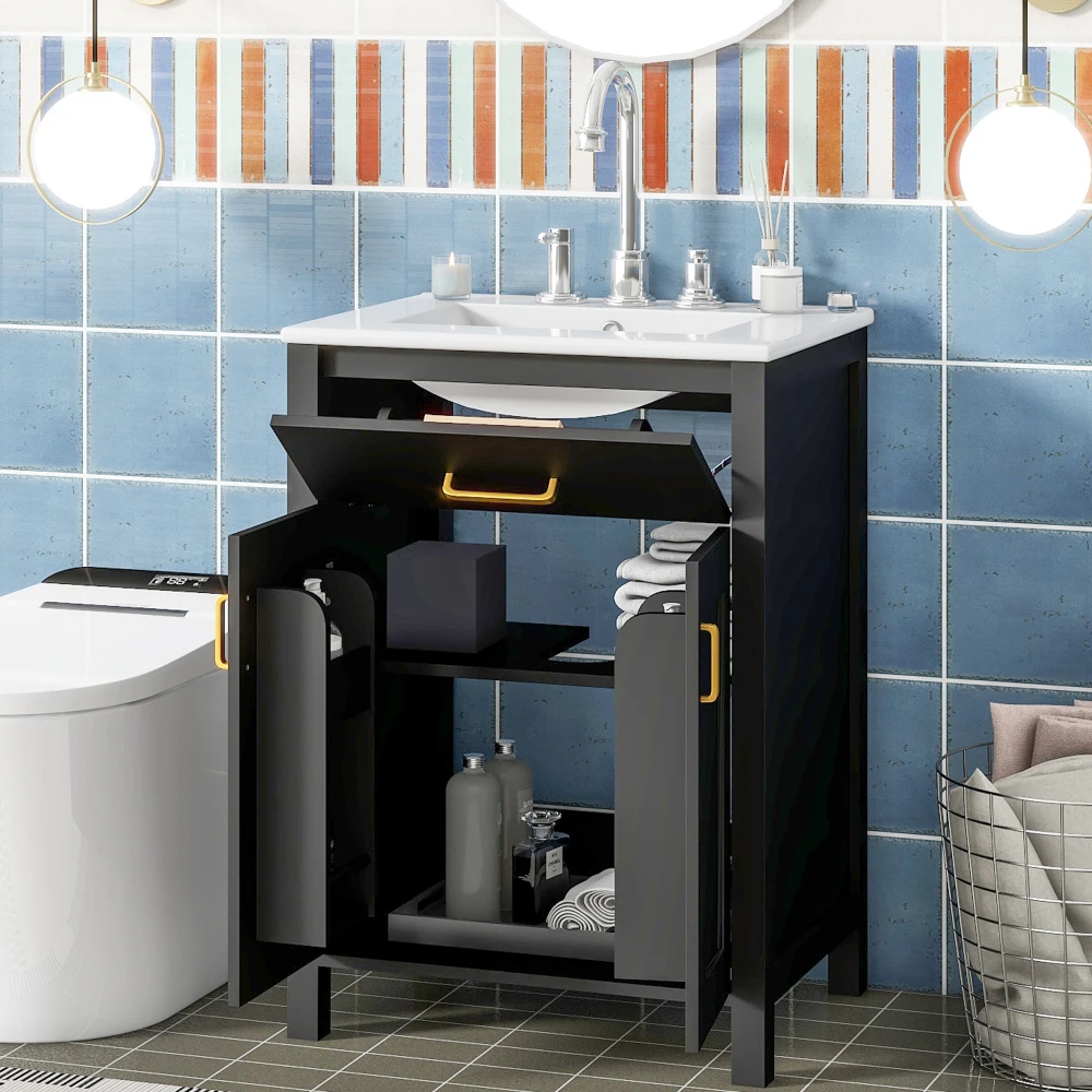 

24"Bathroom Vanity Combo with Ceramic sink, Luxurious Space-Saving Vanity - W24"*D18"*H34"inch, 2 Soft Close Doors