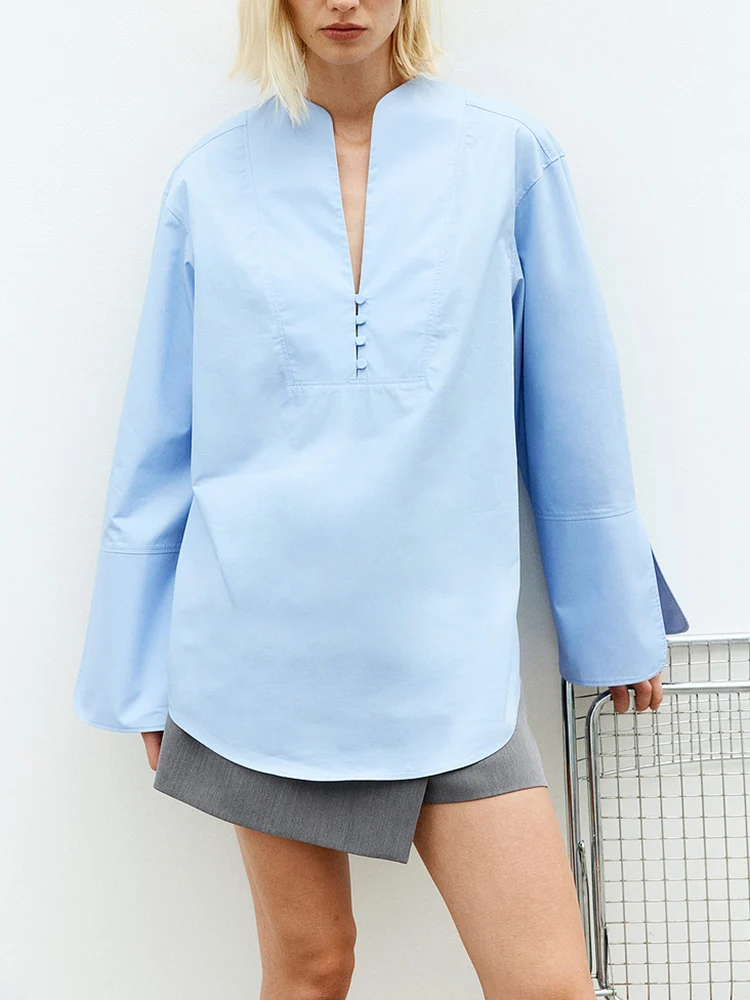 Faionable Casual Loose Fit Long Sve Dr irt New Autumn Women's Clothing Versatile Commute Sle Regular Thin V-...