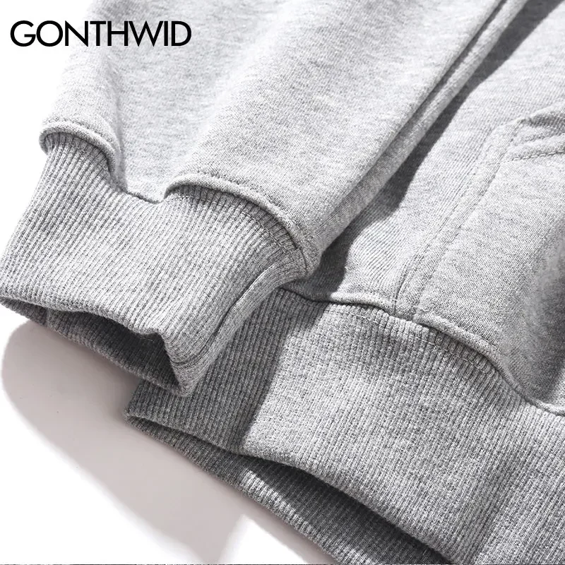 GONTHWID Men\'s Hoodies Pullover Casual Solid Color Sports Outwear Hooded Sweatshirts Hoodies Fashion Streetwear Sweatshirt Tops