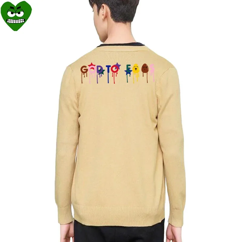 Break Egg Men Open Woolen Sweater Heart Embroidered Colorful Letter Printed V-neck Single Breasted Long Sleeve Autumn Sweater