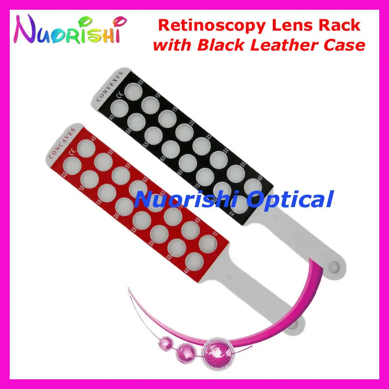 E03-9B Optometry Retinoscopy Board Lens Rack in Solid White Handle Flipper Packed by Black Leather Case