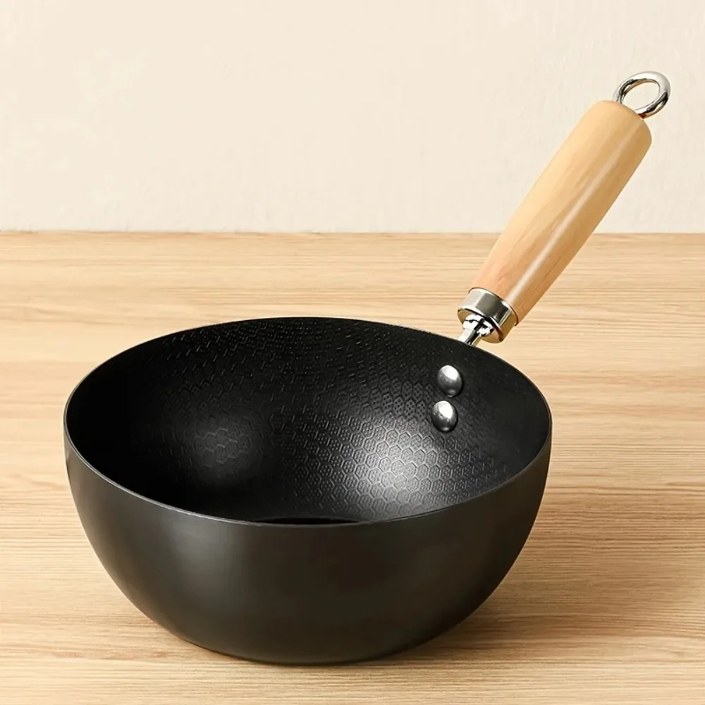 Classic Non-Stick Iron Pan Mini Wok Frying Pan Non-Stick Iron Pan Portable Camping Wok Kitchen Wooden Handle 20/22/28cm