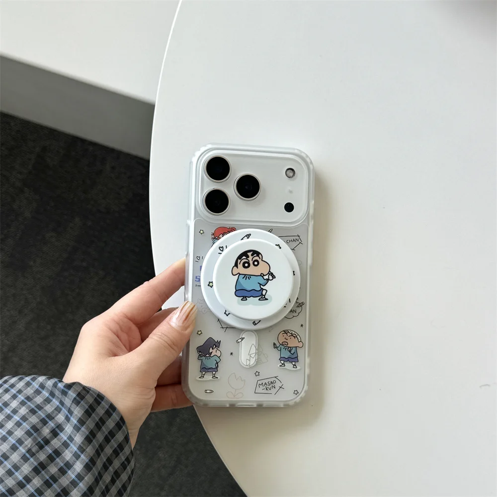 Koreańskie etui na telefon z magnetycznym stojakiem, uroczy, kreskówkowy Shin-chan, do iPhone 17 16 Pro 15 14 Pro Max 13, z uchwytem na karty Magsafe — zdjęcie produktu 2