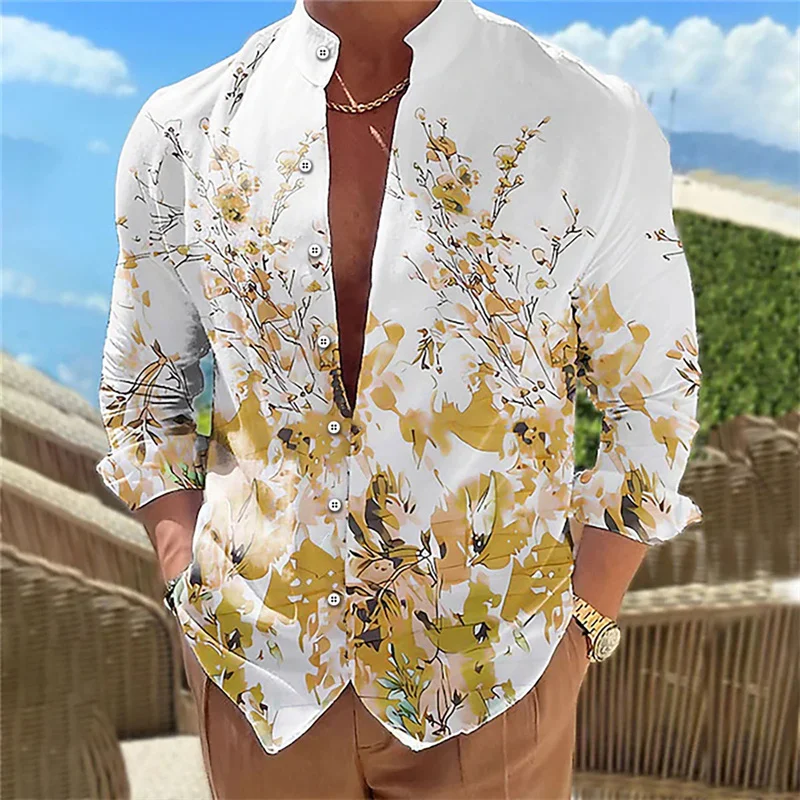 Brand new men\'s shirt multicolor floral pattern 3D printing stand collar long sleeve daily casual fast shipping XS-6XL