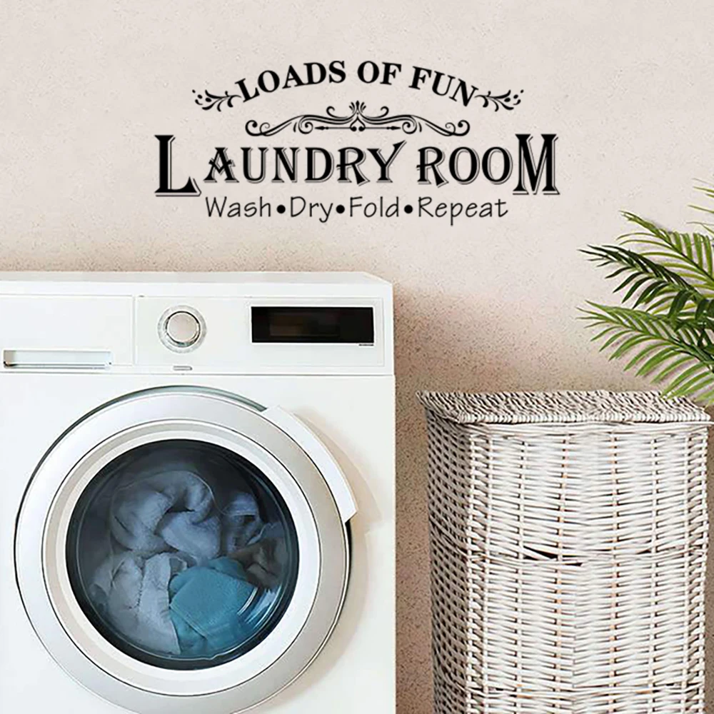 Funny Laundry Room Wall Sticker Wash Dry Fold Repeat  Dirty Again Wall Decals for Laundromat Home Wall Decor