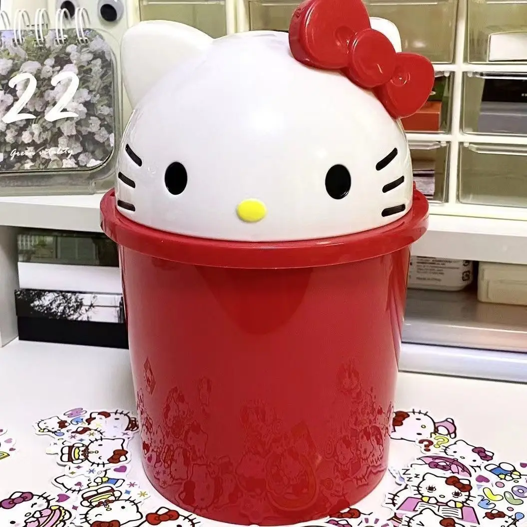 Sanrio Cinnamoroll Hello Kitty With Lid Trash Can Plastic Home Living Room Bedroom Bathroom Trash Basket Large Wastebasket