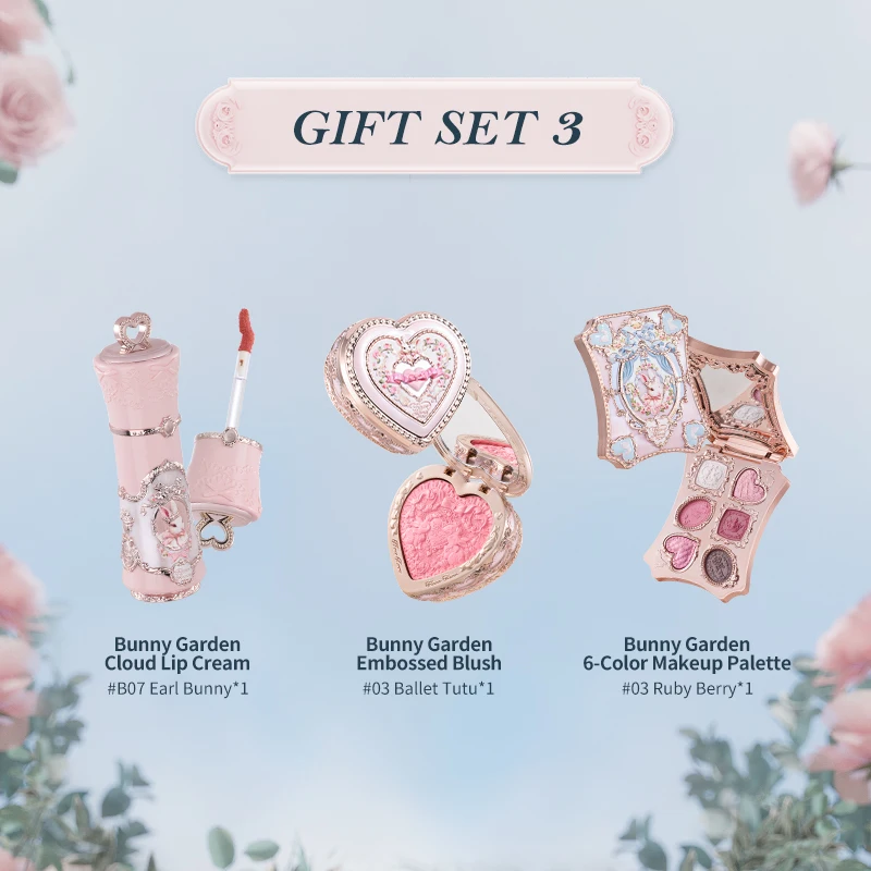 Set de Regalo Flowerknow Bunny Garden Collection, Paleta de Maquillaje de Alta Pigmentación, Bálsamo Labial, Lápiz Labial Mate de Terciopelo, Set de Rubor en Crema