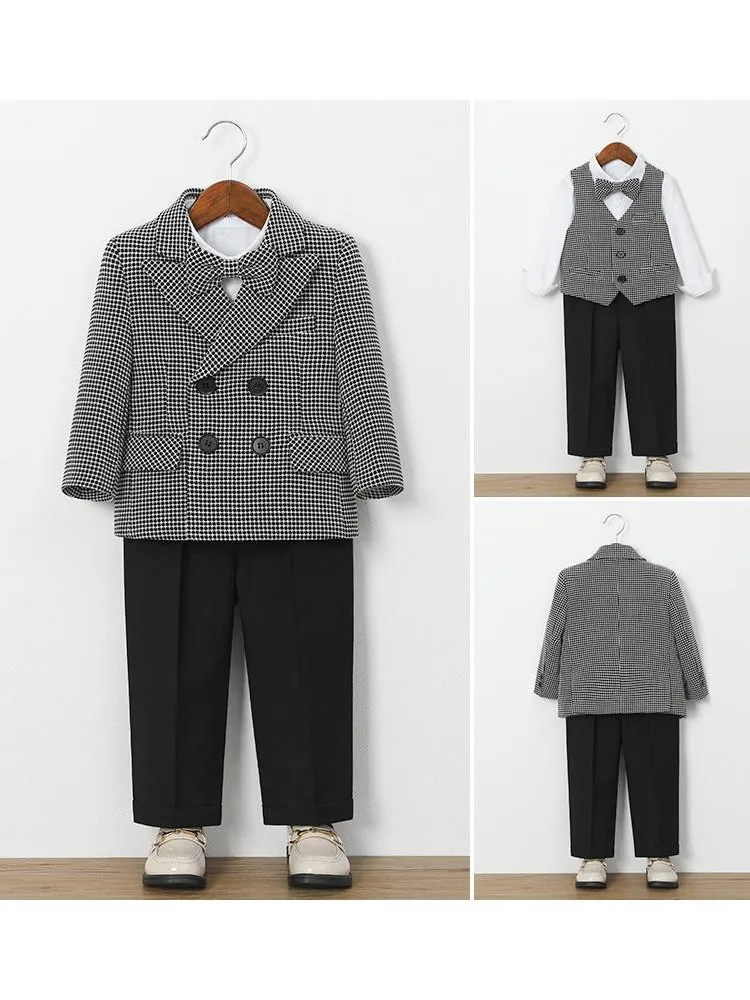 Children Wedding Suit For Boys Autumn Kids Boys Houndstooth Blazer Coat Suits 1-10Y Little Boys Formal Elagant Suits Outfits Set