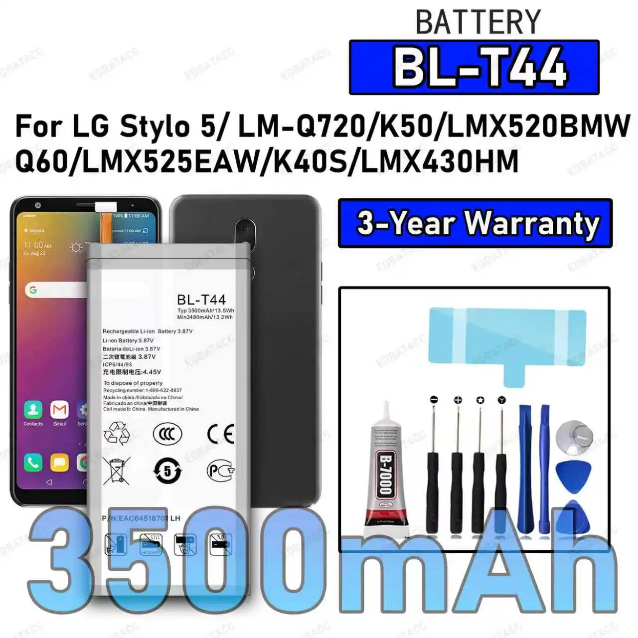 

100% New High Quality BL-T44 Battery For LG Stylo 5/LM-Q720/K50/LMX520BMW/Q60/LMX525EAW/K40S Replacement Battery Bateria+Free To