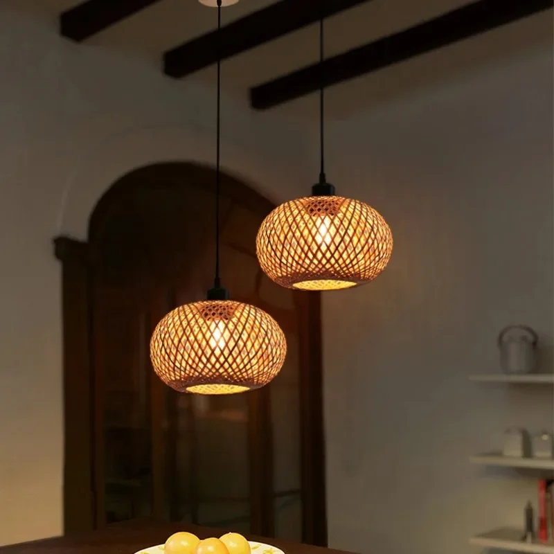 Bamboo Pendant Lamp Lustre Chandelier Hanging Lamp Handmade Rattan Pendant Light Fixture Restaurant Dining Room Indoor Lighting