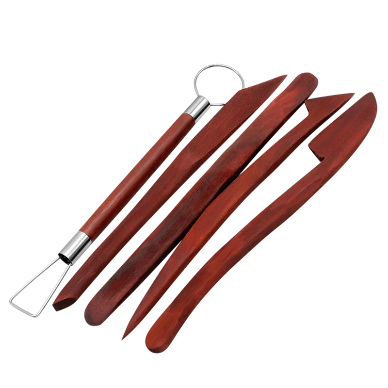 Pottery Tool Set Carving A Mahogany Knife with Mahogany Knife and Steel Wire, 8-Inch 5-Piece Clay Sculpture Carving Tools FS1-9