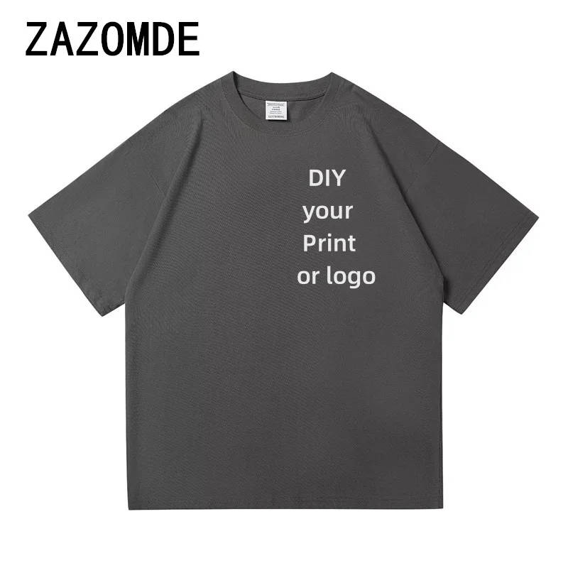 ZAZOMDE-Camiseta 100% de algodón para hombre y mujer, camisa personalizada con logotipo de diseño, de gran tamaño, parte delantera y trasera, a