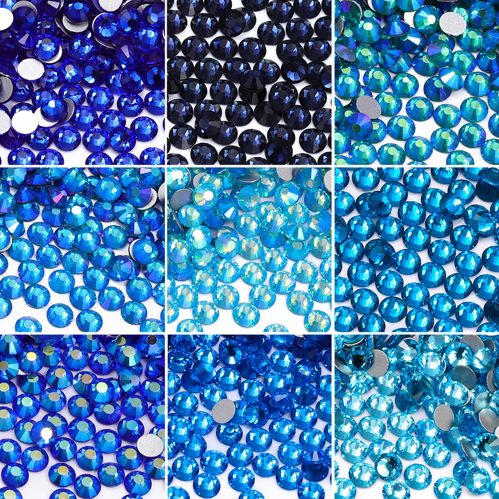 Flatback Non Hotfix Rhinestones Blue Type Crystal Glass Strass Glue on Diamond Stones DIY Accessories for Nail Art Wedding Dress