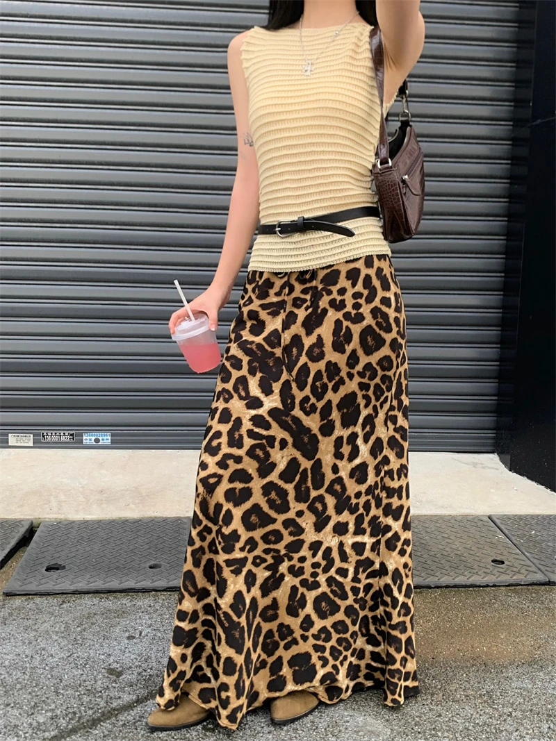 

Benuynffy Leopard Print Drawstring Mermaid Hem Skirts Women's Fashion Y2k Elastic Waist Casual Streetwear Long Maxi Skirt 2024