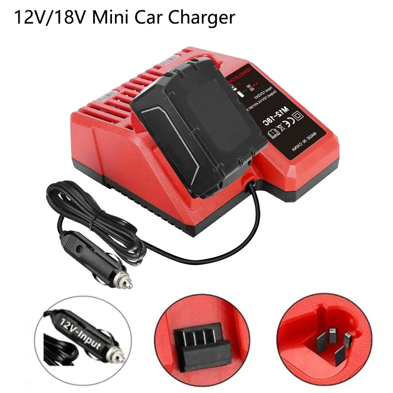 

Battery Charger For Milwaukee 12V 14V 18V M18 M12 Battery Cigarette lighter plug with LED indicator light car Charger
