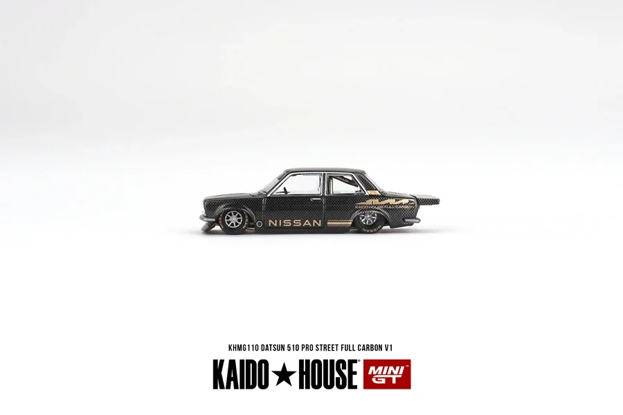 Kaido House + MINIGT Datsun 510 Pro Street Full Carbon V1 KHMG110 Car Alloy Toys Motor Vehicle Diecast Metal Model for Children