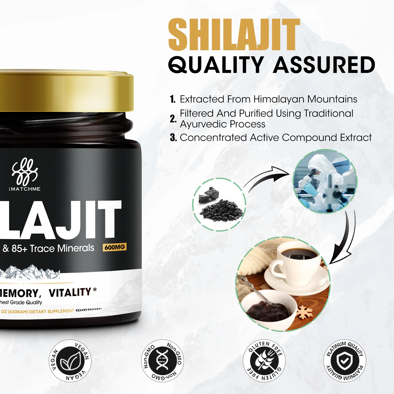 Himalayan Shilajit Resina, Shilajit Puro, Ácido Húmico & traços Minerais, Impulsionar Cérebro e Foco, Energia para Gmy e Esporte, Original