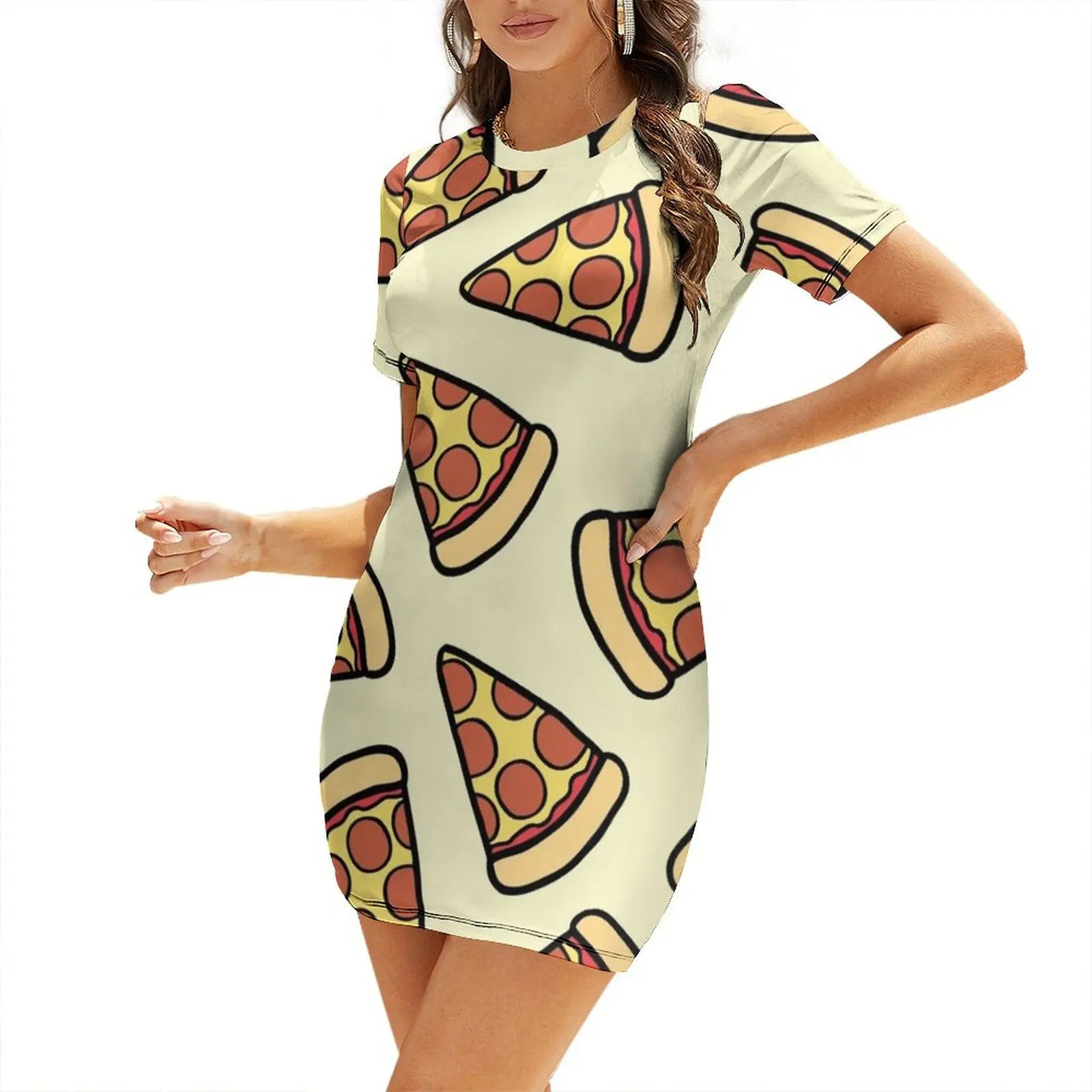 

Pepperoni Pizza Pattern Short Sleeved Dress Women's long dress summer dresses summer woman dress 2025