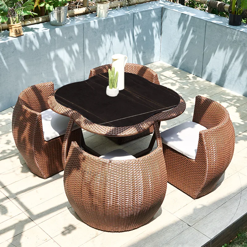 

✗x Fashionable design outdoor courtyard waterproof iron plate dining table rattan chair lounge chair work outdoor garden set#