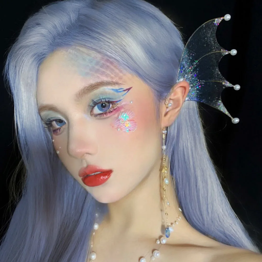 물고기 비늘 눈 액세서리 플래시 인어 플레이크 쉘 스팽글 아이 메이크업 스팽글 아이 코너 스티커 페이스 시니 젤 안료
