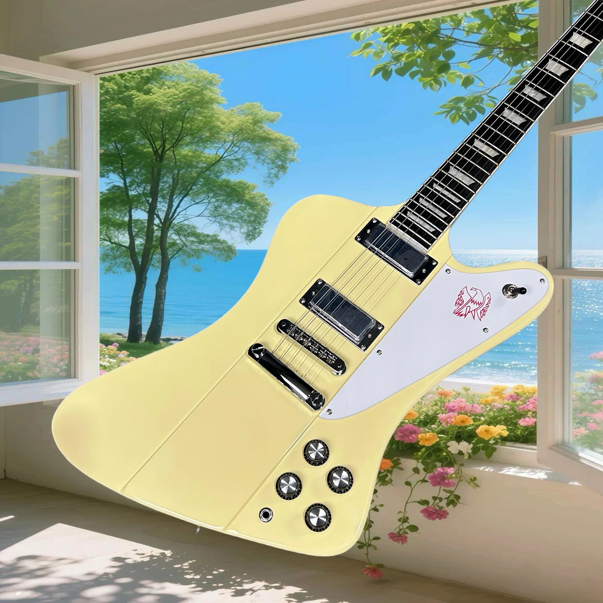 

Hot 40 Inch Milky Yellow Firebird Electric Guitar Highly Infecting Mahogany Body Special Customized HH Pickup Free Delivery Rock