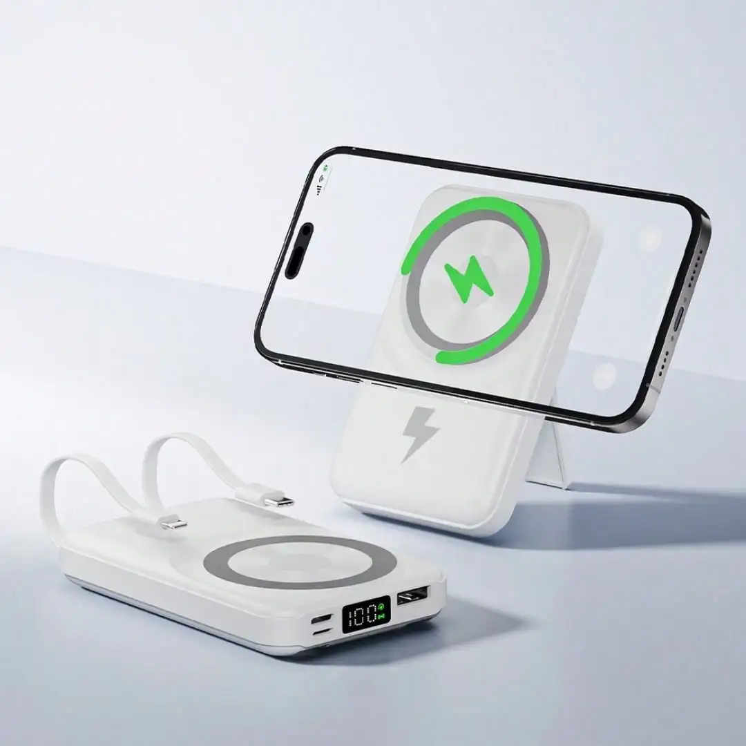 2025 Latest Wireless Magnetic Battery Pack, 10000mAh Magnetic Power Bank With Built-In USB-C & Lightning Cables, 22.5W PD Fast Charging, LED Display Wireless Portable Charger For IOS 17/16/15/14/13/12 & All Series, Compatible With IOS & Android