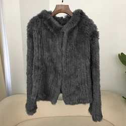 2024 Short Rabbit Fur Coat for Women Autumn Winter New Encrypted Thickened Handmade Double-sided Woven Hooded Korean Style