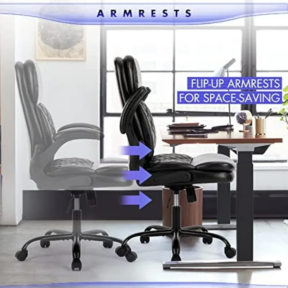 Office Chair, Executive Computer Chair, Ergonomic Home Office Chair with Padded Flip-up Arm, Adjustable Height and Tilt, Thick