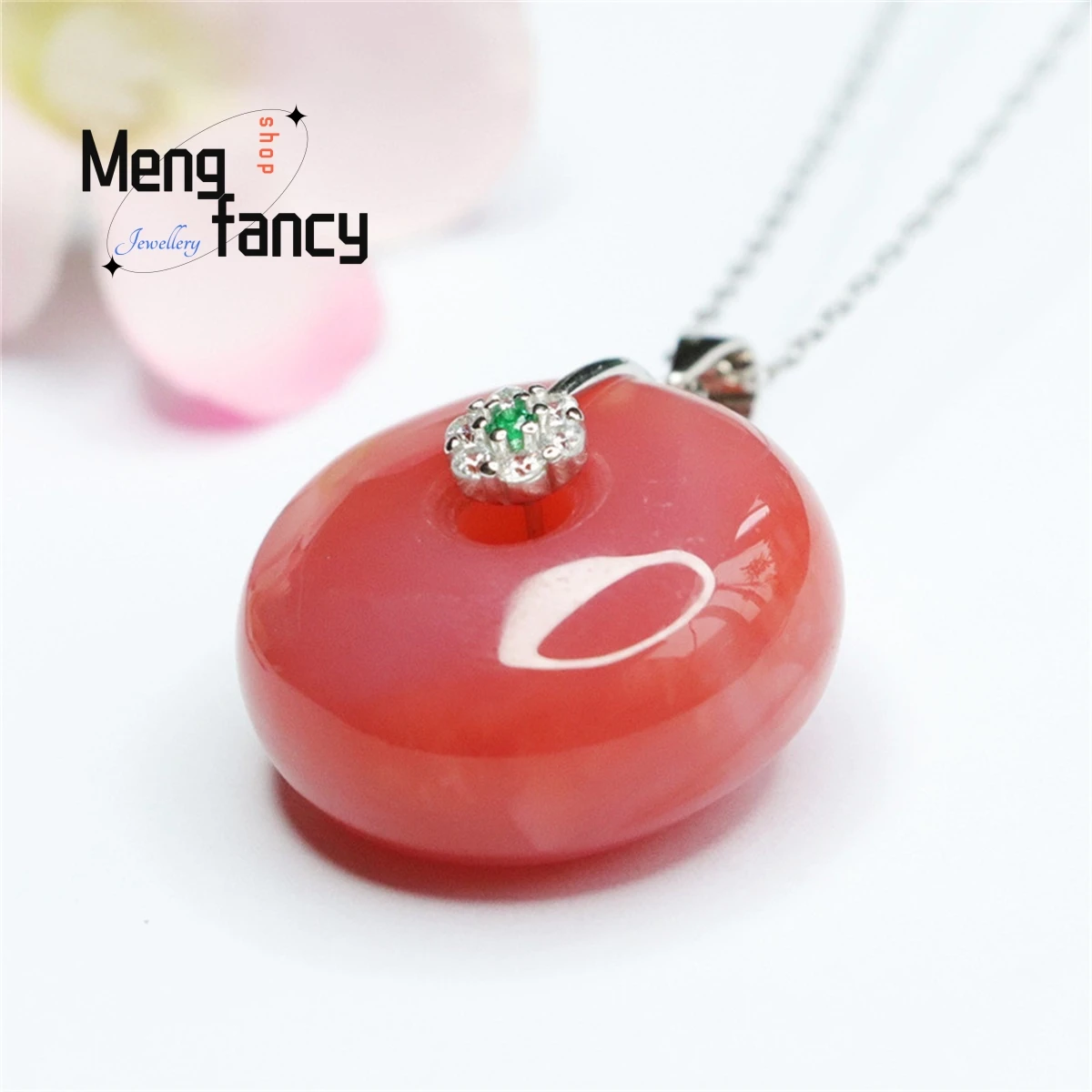 Natural S925 Silver Inlaid Yanyuan Agate Safety Buckle Necklace Simple Personalized Fashion Versatile Exquisite Luxury Jewelry