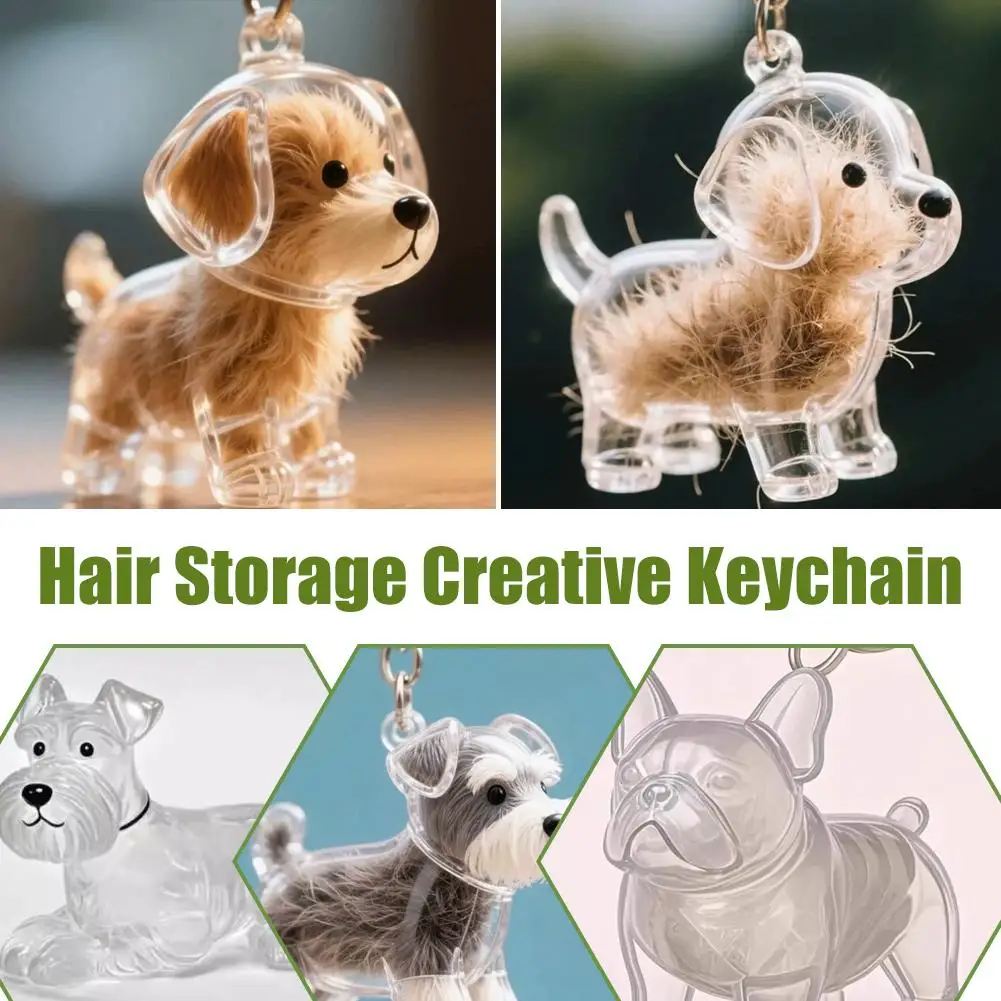 4pcs Cute Dog Shape Pet Hair Storage Keychain Transparent Pet Fur Whisker Memorial Pendant Keepsake Capsule Key Ring Gift