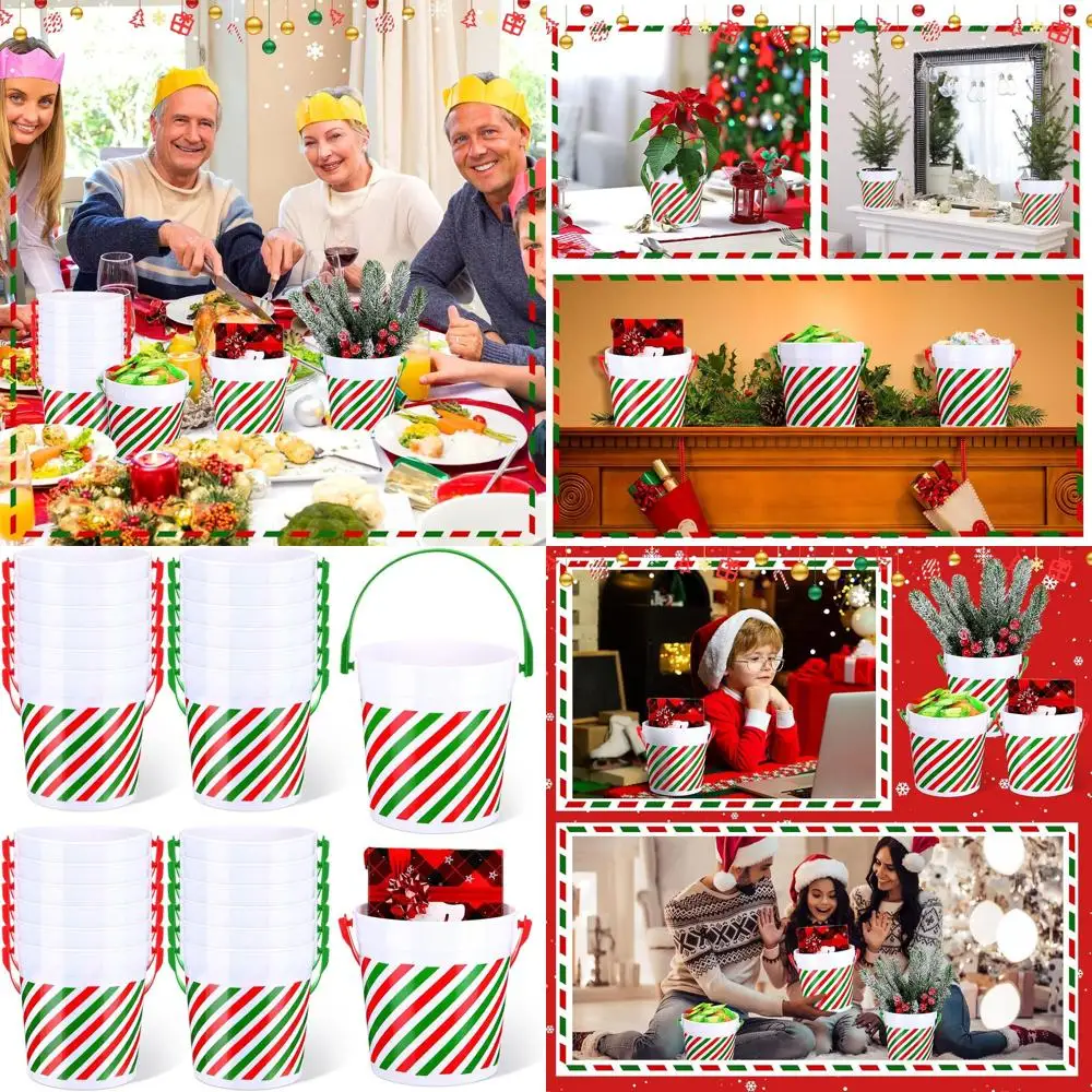 

24-Piece Christmas Plastic Bucket Set, 34 oz, Red & Green, Ideal for Treats, Beverages, Parties, and Weddings