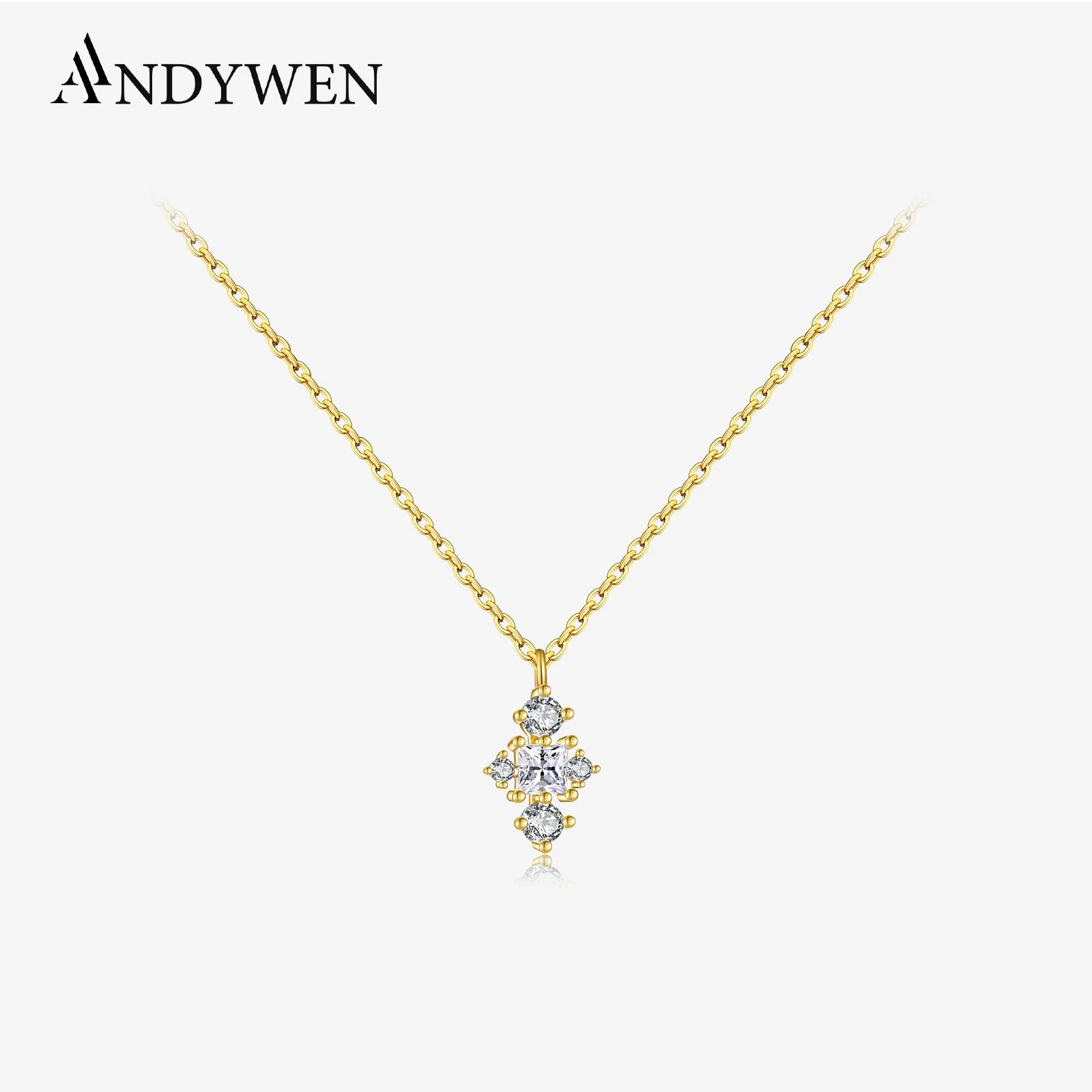 

ANDYWEN 925 Sterling Silver Gold Cross CZ Drop Pendant Long Chain Necklace Women 2022 Winter Luxury Valentiens Jewelry Gift