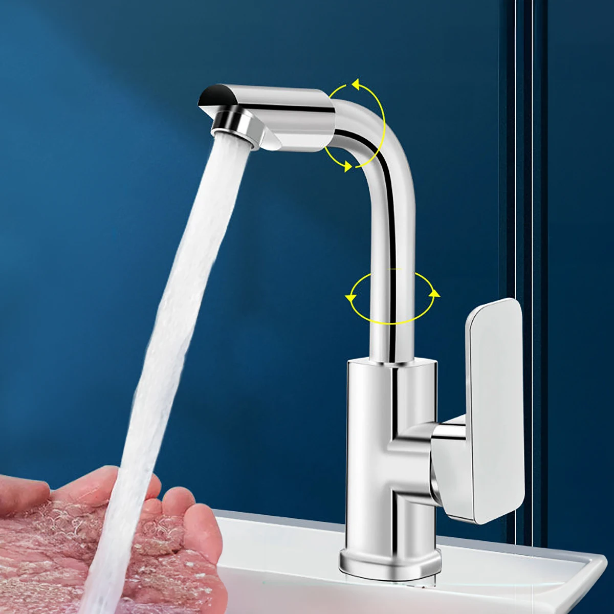 

360 ° вращающийся смеситель для раковины, смеситель для ванной комнаты, умывальник, бытовая горячая и холодная вода два в одном, смеситель для умывальника