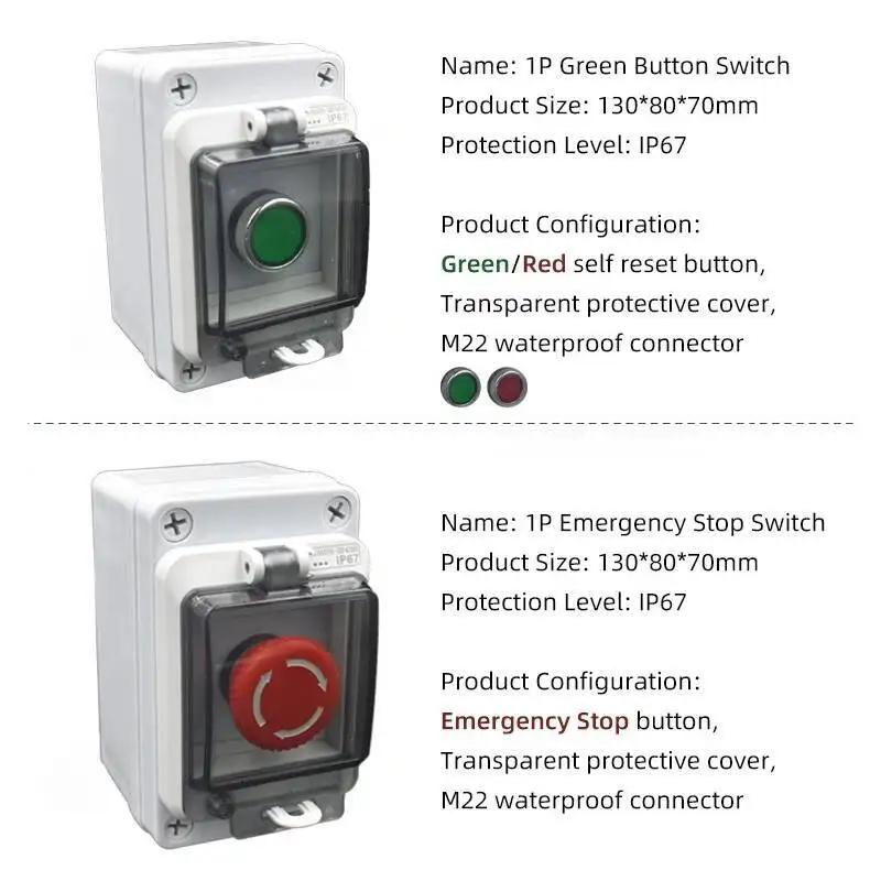 Interruttore a pulsante Impermeabile IP67 Scatola esterna Reset / Arresto di emergenza / Distribuzione di controllo della manopola Funzionamento manuale 10A