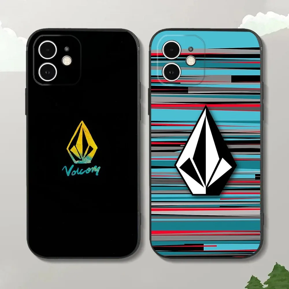 L-Luxury V-VOLCOM-S Sport Style Phone Case For iPhone15,14,13,12 Mini 11 Pro XR,X,XS,MAX 7,8 Plus Silicone Cover Soft Black