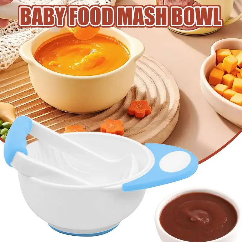 Food Masher Bowl Set Food Serving Bowl With Grinding Rod Non-Slip Food Mill Bowl Anti-Scalding Food Crusher For Kids Food