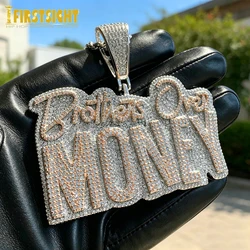 New Hip Hop Brothers Over Money Pendant Necklace Gold Color Iced Out Bling CZ Cubic Zirconia Letters Charm Men Women Jewelry