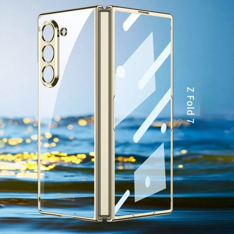 Custodia per telefono galvanica trasparente con pellicola a conchiglia per Samsung Z Fold 7 6 5G Fold7 Fold6 Custodia protettiva antiurto con cerniera