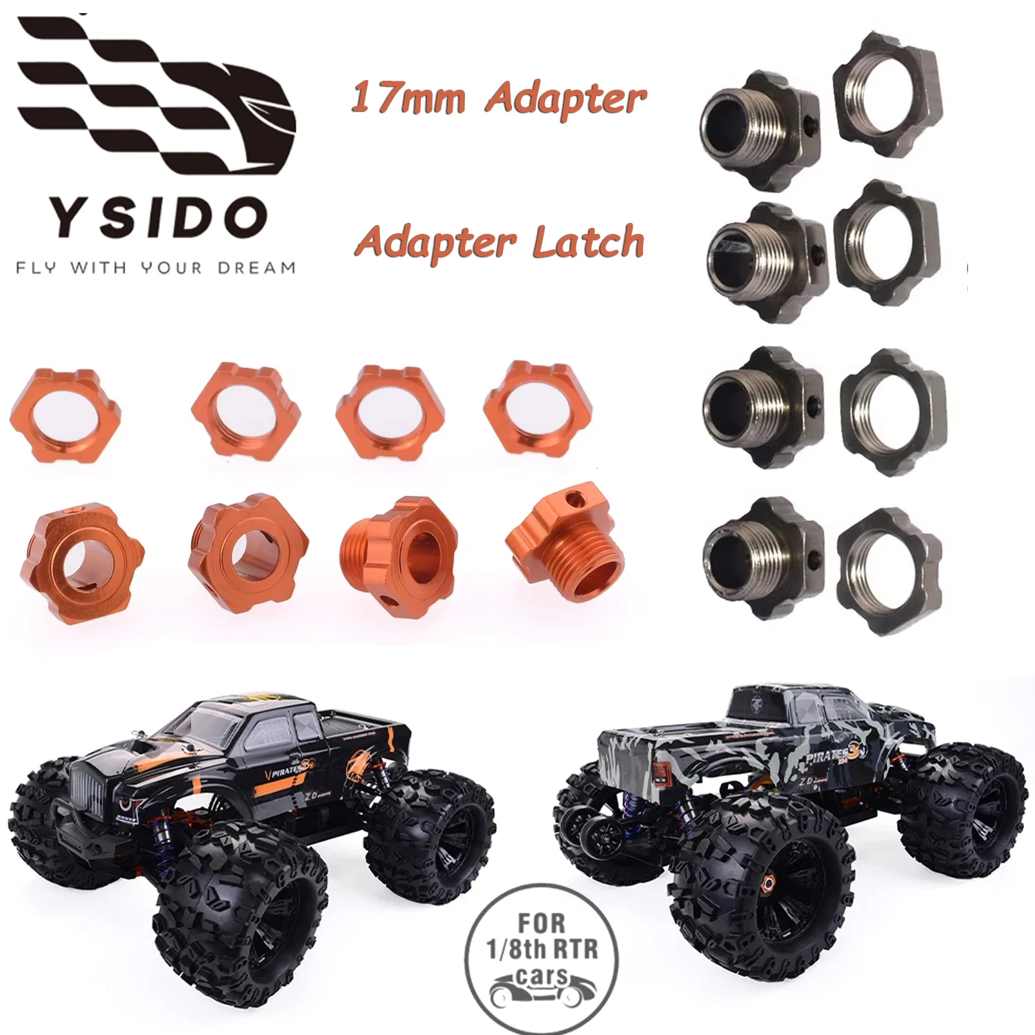 ZD Racing Adapter Latch 8068 Metal 17mm Hex Wheel Hub Mount Adapter For 1/8 RC Car MT8 08427 9116 9020 9021 9203 08421 08423