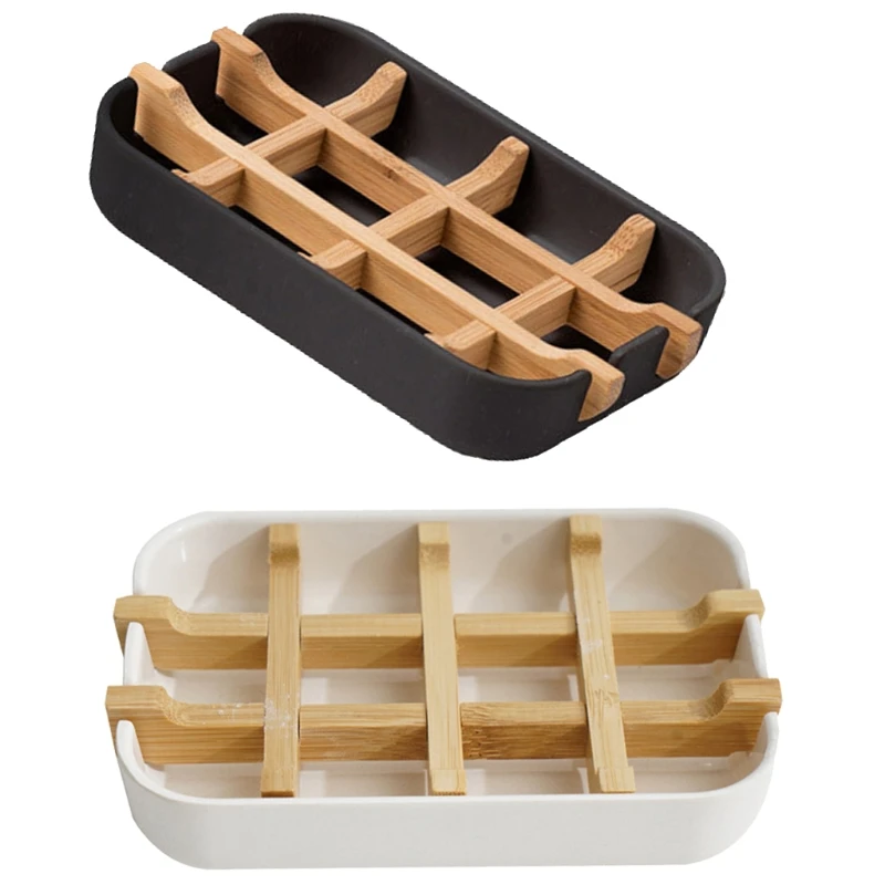 Soap Dish Bamboo Self-draining Soap Dishes Plate Tray Rack Holder for Washroom Bathroom Kitchen Bathtub Bar Accessories